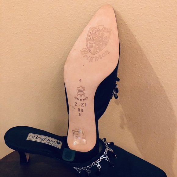 🆕 Brighton ZIZI Black Satin W/ Silver & Bead Mule - Picture 4 of 8